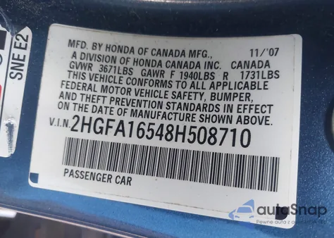 2008 Honda Civic Lx from USA, damaged, VIN 2HGFA16548H508710